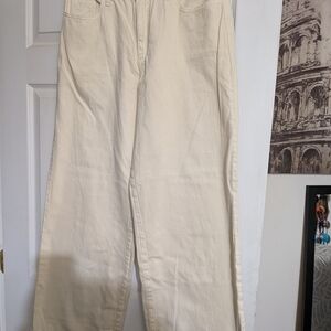 Women's Relax Fit Wide Leg Denim Cream Pants Size 10